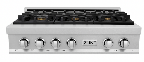 ZLINE 36" Porcelain Gas Stovetop in Fingerprint Resistant Stainless Steel with 6 Gas Brass Burners (RTS-BR-36)