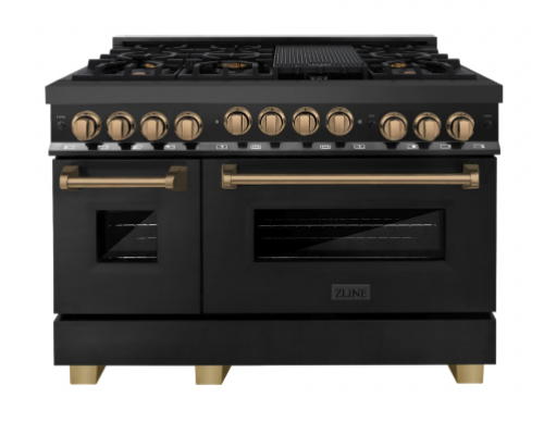 ZLINE Autograph Edition 48" 6.0 cu. ft. Range with Gas Stove and Gas Oven in Black Stainless Steel with Champagne Bronze Accents (RGBZ-48-CB)