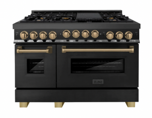 ZLINE Autograph Edition 48" 6.0 cu. ft. Range with Gas Stove and Gas Oven in Black Stainless Steel with Champagne Bronze Accents (RGBZ-48-CB)