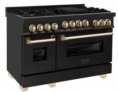 ZLINE Autograph Edition 48" 6.0 cu. ft. Range with Gas Stove and Gas Oven in Black Stainless Steel with Gold Accents (RGBZ-48-G)