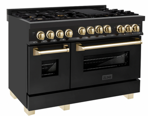 ZLINE Autograph Edition 48" 6.0 cu. ft. Range with Gas Stove and Gas Oven in Black Stainless Steel with Gold Accents (RGBZ-48-G)
