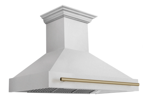 ZLINE 48" Autograph Edition Fingerprint Resistant Stainless Steel Range Hood with Champagne Bronze Handle