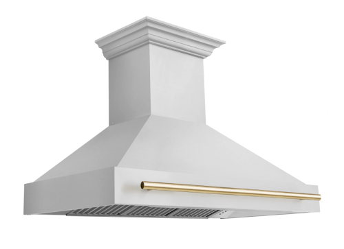 ZLINE 48" Autograph Edition Stainless Steel Range Hood with Stainless Steel Shell and Gold Handle