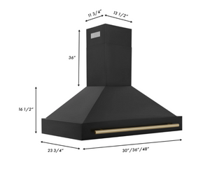 ZLINE 48" Black Stainless Steel Range Hood with Champagne Bronze Handle (BS655-48-CB)