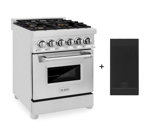 ZLINE 24" 2.8 cu. ft. Electric Oven and Gas Cooktop Dual Fuel Range with Griddle and Brass Burners in Stainless Steel (RA-BR-GR-24)