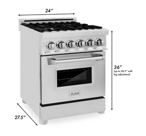 ZLINE 24" 2.8 cu. ft. Electric Oven and Gas Cooktop Dual Fuel Range with Griddle and Brass Burners in Stainless Steel (RA-BR-GR-24)