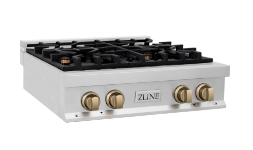 ZLINE Autograph Edition 30" Porcelain Rangetop with 4 Gas Burners in Stainless Steel and Champagne Bronze Accents (RTZ-30-CB)