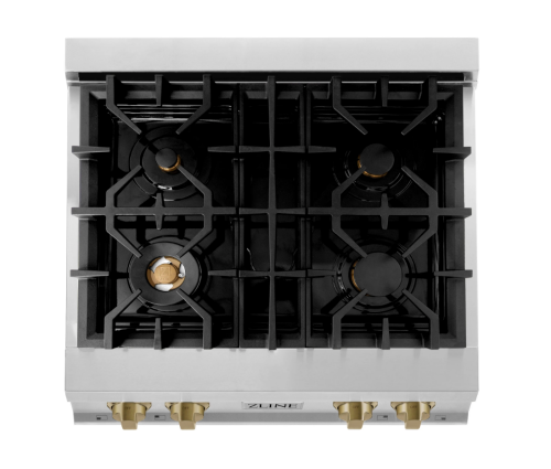 ZLINE Autograph Edition 30" Porcelain Rangetop with 4 Gas Burners in Stainless Steel and Champagne Bronze Accents (RTZ-30-CB)