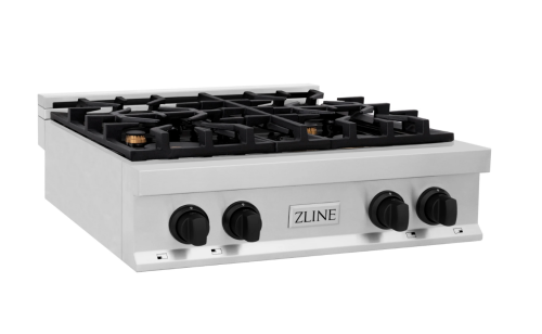 ZLINE Autograph Edition 30" Porcelain Rangetop with 4 Gas Burners in Stainless Steel and Matte Black Accents (RTZ-30-MB)