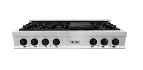 ZLINE Autograph Edition 48" Porcelain Rangetop with 7 Gas Burners in Stainless Steel and Matte Black Accents (RTZ-48-MB)