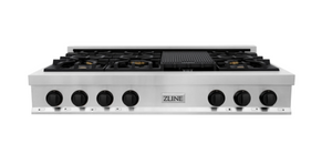 ZLINE Autograph Edition 48" Porcelain Rangetop with 7 Gas Burners in Stainless Steel and Matte Black Accents (RTZ-48-MB)