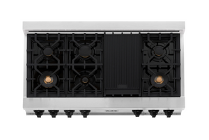 ZLINE Autograph Edition 48" Porcelain Rangetop with 7 Gas Burners in Stainless Steel and Matte Black Accents (RTZ-48-MB)