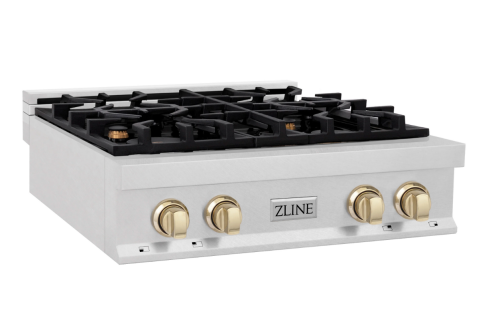 ZLINE Autograph Edition 30" Porcelain Rangetop with 4 Gas Burners in Fingerprint Resistant Stainless Steel and Polished Gold Accents