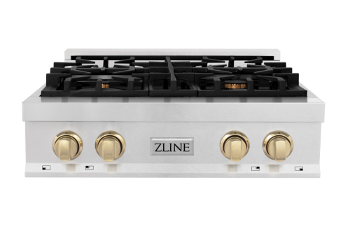 ZLINE Autograph Edition 30" Porcelain Rangetop with 4 Gas Burners in Fingerprint Resistant Stainless Steel and Polished Gold Accents