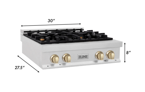 ZLINE Autograph Edition 30" Porcelain Rangetop with 4 Gas Burners in Fingerprint Resistant Stainless Steel and Polished Gold Accents