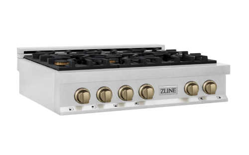 ZLINE Autograph Edition 36" Porcelain Rangetop with 6 Gas Burners in Fingerprint Resistant Stainless Steel and Champagne Bronze Accents (RTSZ-36-CB)