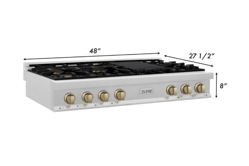ZLINE Autograph Edition 48" Porcelain Rangetop with 7 Gas Burners in Fingerprint Resistant Stainless Steel and Champagne Bronze Accents (RTSZ-48-CB)