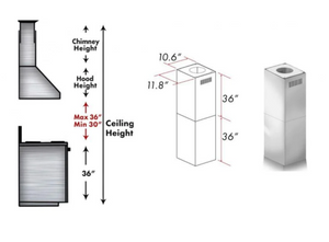 ZLINE 2-36" Chimney Extensions for 10 ft. to 12 ft. Ceilings (2PCEXT-597i)