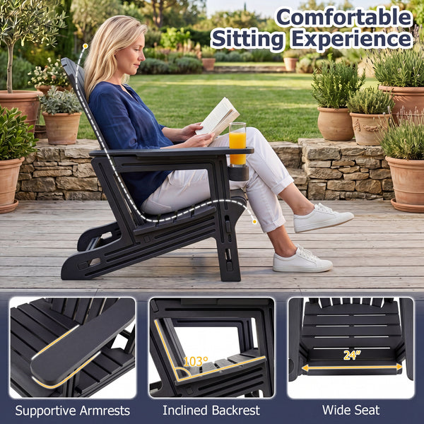 Premium HDPE material provides excellent weather resistance for long-term use<br>Realistic wood grain texture for a natural outdoor appearance<br>The reliable structure supports up to 330 lbs weight capacity<br>103Â° inclined backrest for enhanced support