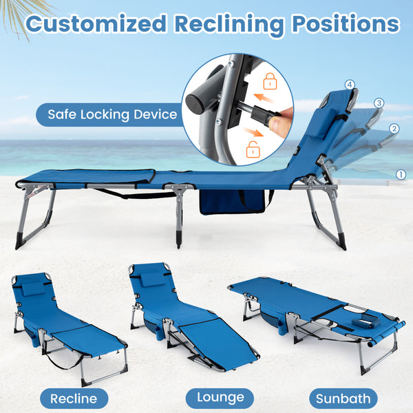 Face hole with U-shaped padding ensures comfortable lying face down<br>Arm openings provide additional relaxation during sunbathing<br>Face hole cover maintains cleanliness and offers more versatility<br>4-level adjustable backrest offers customizable rec