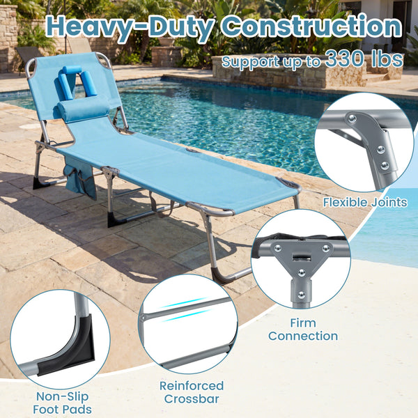 4-position adjustable back customized for different postures<br>2 footrest positions with flexible joints for more coziness<br>Built-in face hole and arm holes for face-down position<br>Removable head pillow enhances the comfort of lying<br>Folding chair 