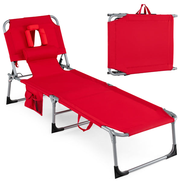 4-position adjustable back customized for different postures<br>2 footrest positions with flexible joints for more coziness<br>Built-in face hole and arm holes for face-down position<br>Removable head pillow enhances the comfort of lying<br>Folding chair 