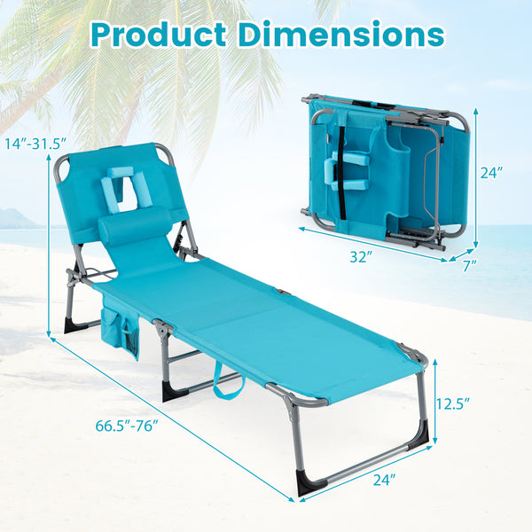 4-position adjustable back customized for different postures<br>2 footrest positions with flexible joints for more coziness<br>Built-in face hole and arm holes for face-down position<br>Removable head pillow enhances the comfort of lying<br>Folding chair 