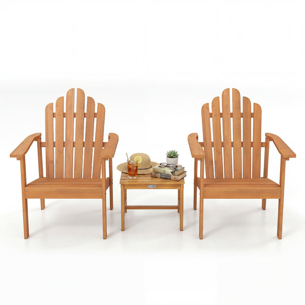 Built to last with natural and sturdy acacia wood <br>Angled backrest for better support during longer sitting <br>Wide armrests enable you to rest and relax your arms <br>More comfortable to sit thanks to a gently sloped seat <br>2 Adirondack chairs stac