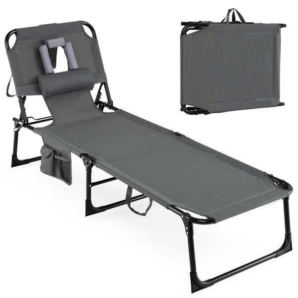 Face and arm slots for comfortable face-down lounging<br>Adjustable backrest ensures personalized reclining positions<br>Compact folding design makes it easy to transport and store<br>Equipped with a carry strap to facilitate mobility<br>Removable pillow 