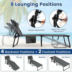 Face and arm slots for comfortable face-down lounging<br>Adjustable backrest ensures personalized reclining positions<br>Compact folding design makes it easy to transport and store<br>Equipped with a carry strap to facilitate mobility<br>Removable pillow 