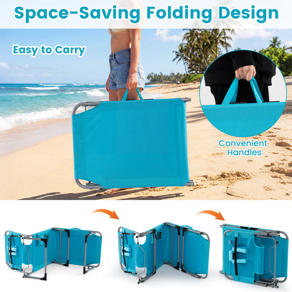 Face and arm slots for comfortable face-down lounging<br>Adjustable backrest ensures personalized reclining positions<br>Compact folding design makes it easy to transport and store<br>Equipped with a carry strap to facilitate mobility<br>Removable pillow 