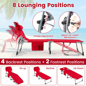 Face and arm slots for comfortable face-down lounging<br>Adjustable backrest ensures personalized reclining positions<br>Compact folding design makes it easy to transport and store<br>Equipped with a carry strap to facilitate mobility<br>Removable pillow 
