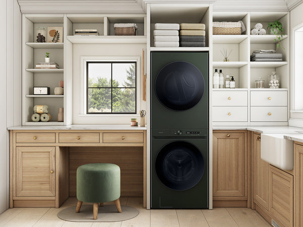 Bespoke AI Laundry Hub 5.3 cu. ft. Ultra Capacity Single Unit Washer with AI OptiWash and 7.6 cu. ft. Electric Dryer in Satin Green