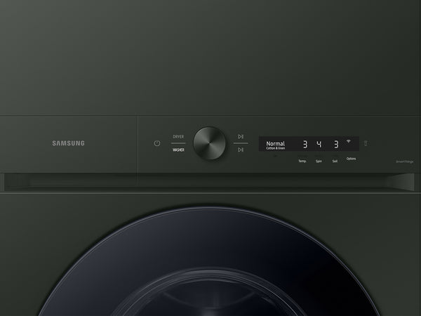 Bespoke AI Laundry Hub 5.3 cu. ft. Ultra Capacity Single Unit Washer with AI OptiWash and 7.6 cu. ft. Electric Dryer in Satin Green