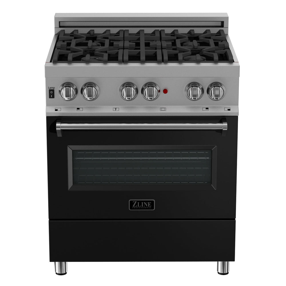 ZLINE 30" 4.0 cu. ft. Dual Fuel Range with Gas Stove and Electric Oven in Fingerprint Resistant Stainless Steel and Black Matte Door (RAS-BLM-30)