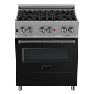 ZLINE 30" 4.0 cu. ft. Dual Fuel Range with Gas Stove and Electric Oven in Fingerprint Resistant Stainless Steel and Black Matte Door (RAS-BLM-30)