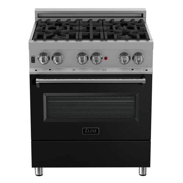ZLINE 30" 4.0 cu. ft. Dual Fuel Range with Gas Stove and Electric Oven in Fingerprint Resistant Stainless Steel and Black Matte Door (RAS-BLM-30)