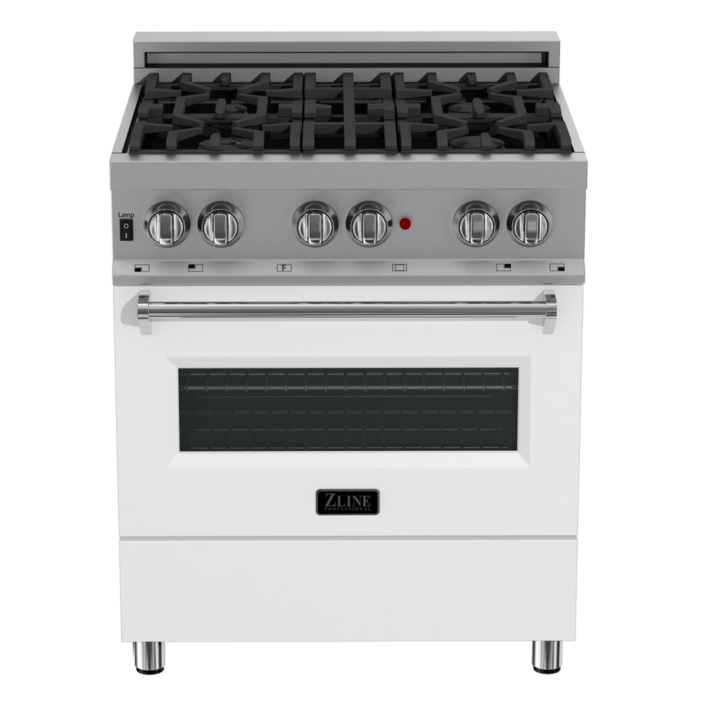 ZLINE 30" 4.0 cu. ft. Dual Fuel Range with Gas Stove and Electric Oven in Fingerprint Resistant Stainless Steel and White Matte Door (RAS-WM-30)