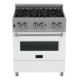 ZLINE 30" 4.0 cu. ft. Dual Fuel Range with Gas Stove and Electric Oven in Fingerprint Resistant Stainless Steel and White Matte Door (RAS-WM-30)
