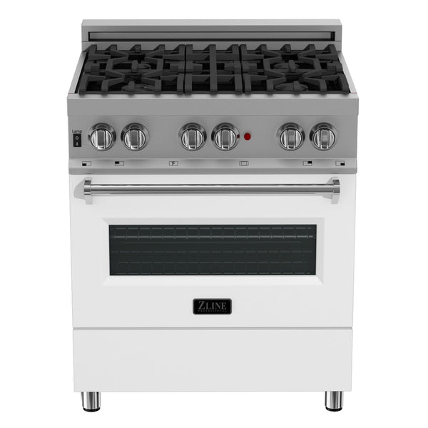 ZLINE 30" 4.0 cu. ft. Dual Fuel Range with Gas Stove and Electric Oven in Fingerprint Resistant Stainless Steel and White Matte Door (RAS-WM-30)