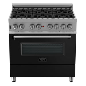 ZLINE 36" 4.6 cu. ft. Dual Fuel Range with Gas Stove and Electric Oven in Fingerprint Resistant Stainless Steel and Black Matte Door (RAS-BLM-36)