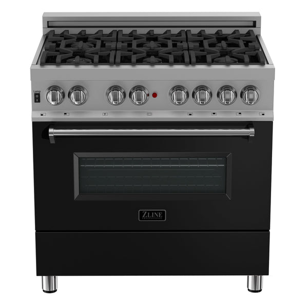 ZLINE 36" 4.6 cu. ft. Dual Fuel Range with Gas Stove and Electric Oven in Fingerprint Resistant Stainless Steel and Black Matte Door (RAS-BLM-36)
