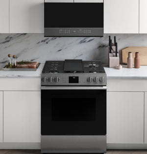 Café™ 30" Smart Slide-In, Front-Control, Gas Range with Convection Oven in Platinum Glass