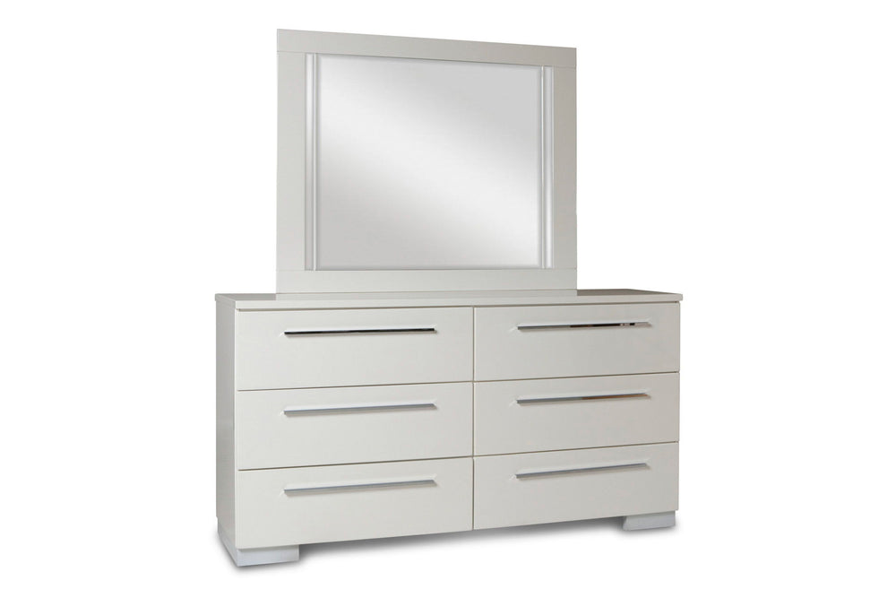 Upgrade your bedroom with the Sapphire Modern 6-Drawer Dresser in high gloss white. Expertly constructed from high-quality manufactured wood, this dresser features a flawlessly smooth, ripple-free surface and a glossy white laminate finish that offers a s