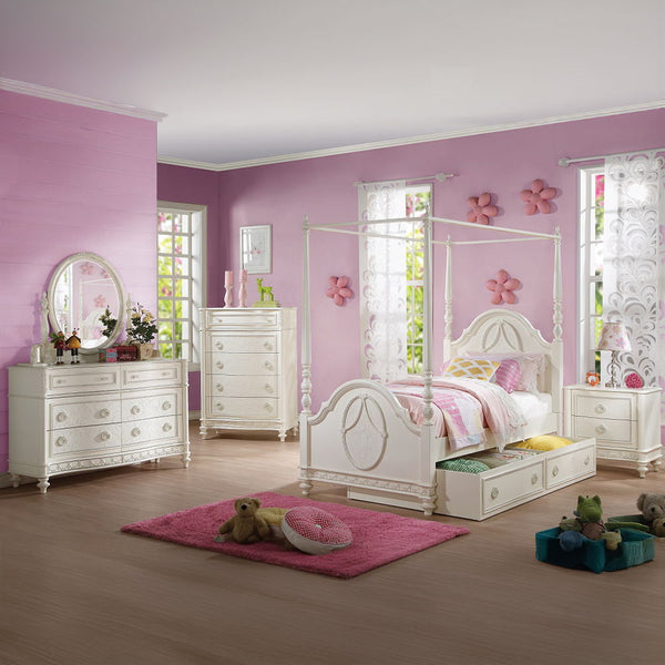  your little one is sure to feel like a princess. Perfect for creating a whimsical atmosphere in their bedroom. The canopy posts add a regal-like feel. The ivory finish is the perfect color that will complement any color sch