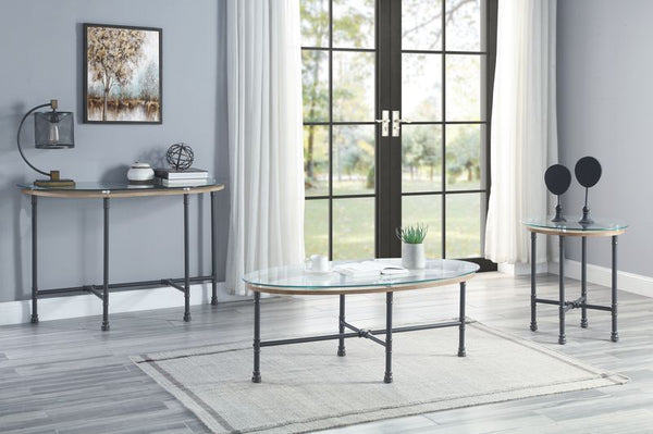 Brantley - End Table - Gray, Dark - 22-"<br/><br/><b>Product Features</b><ul><li>KD</li><li>Water Pipe Style</li><li>Tempered Glass Table Top</li><li>Metal Frame</li><li>Case: 1Pc/1Ctn</li><li>Finish: Clear Glass & Sandy Gray Finish</li><li>Style: Industr