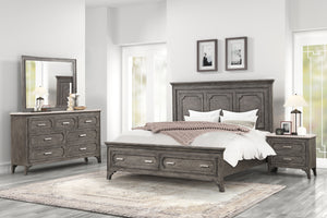 Transform your bedroom into a sanctuary of timeless elegance with the Lisbon 4 Piece Bedroom Set in Gray. Crafted from Acacia solid wood and eco-friendly embossed oak laminate, this set ensures enduring strength and durability. Its multi-step gray finish 