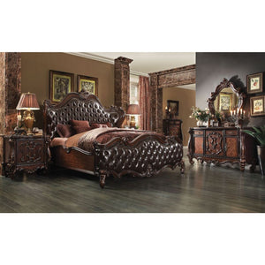 Versailles - California King Bed - 2-Tone Dark Brown PU & Cherry Oak