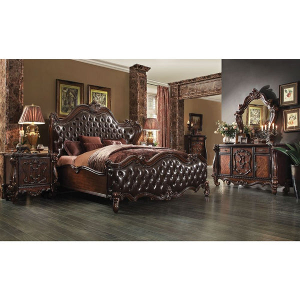 Versailles - California King Bed - 2-Tone Dark Brown PU & Cherry Oak