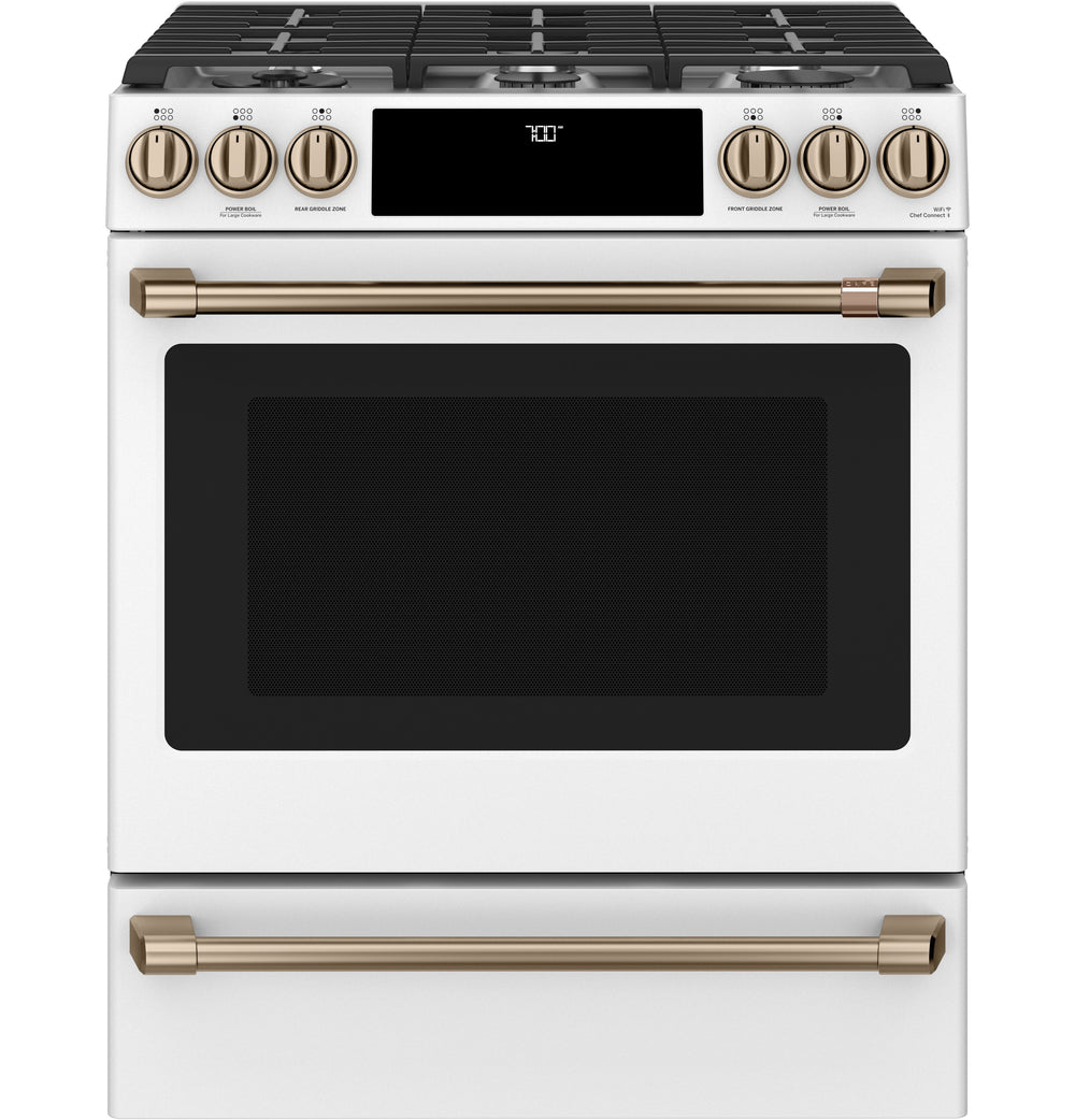 Café™ 30" Smart Slide-In, Front-Control, Gas Range with Convection Oven